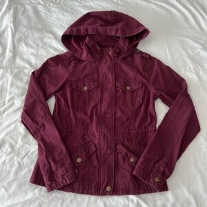 Maroon Hooded Cargo Jacket